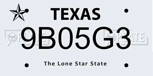 9B05G3 Texas License Plate