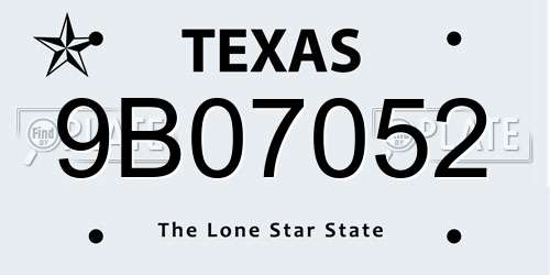 9B07052 Texas License Plate