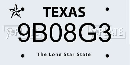 9B08G3 Texas License Plate