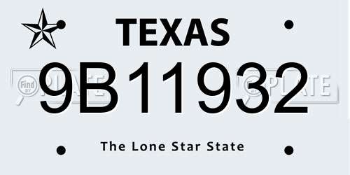 9B11932 Texas License Plate