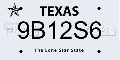 9B12S6 Texas License Plate