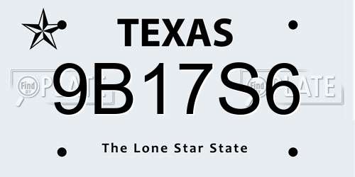 9B17S6 Texas License Plate