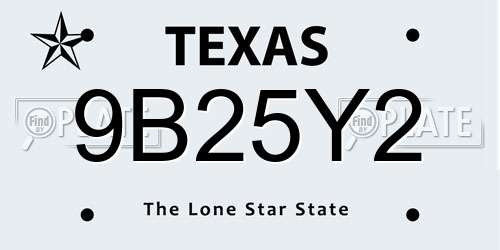 9B25Y2 Texas License Plate
