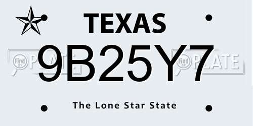 9B25Y7 Texas License Plate