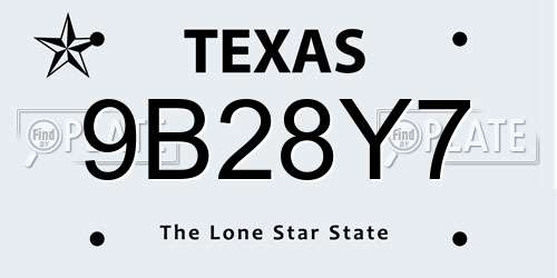 9B28Y7 Texas License Plate