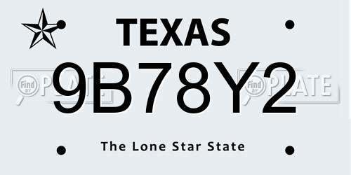 9B78Y2 Texas License Plate