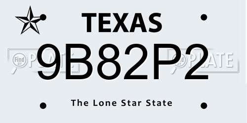9B82P2 Texas License Plate
