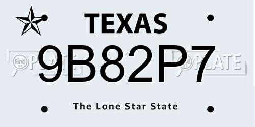9B82P7 Texas License Plate
