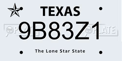 9B83Z1 Texas License Plate