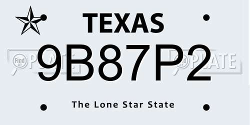 9B87P2 Texas License Plate