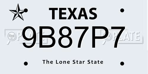 9B87P7 Texas License Plate