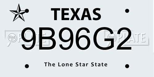 9B96G2 Texas License Plate