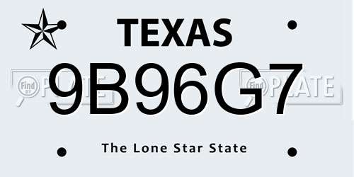 9B96G7 Texas License Plate