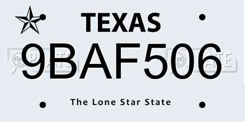 9BAF506 Texas License Plate
