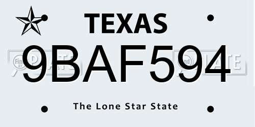 9BAF594 Texas License Plate