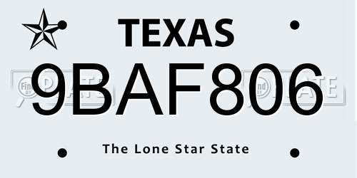 9BAF806 Texas License Plate