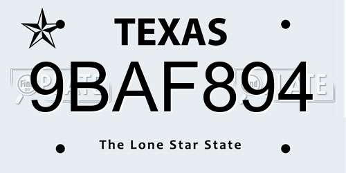 9BAF894 Texas License Plate