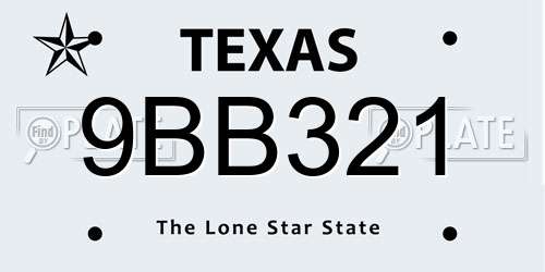 9BB321 Texas License Plate