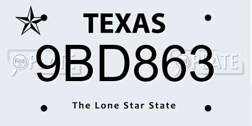 9BD863 Texas License Plate