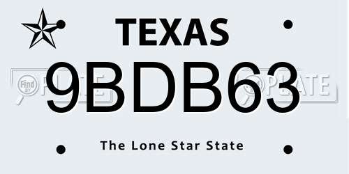 9BDB63 Texas License Plate