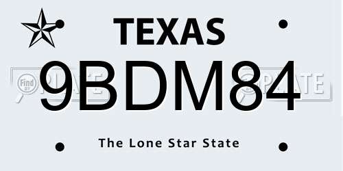 9BDM84 Texas License Plate