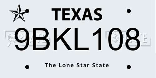9BKL108 Texas License Plate