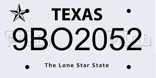 9BO2052 Texas License Plate