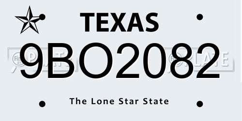 9BO2082 Texas License Plate