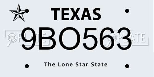 9BO563 Texas License Plate