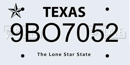 9BO7052 Texas License Plate