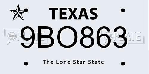9BO863 Texas License Plate