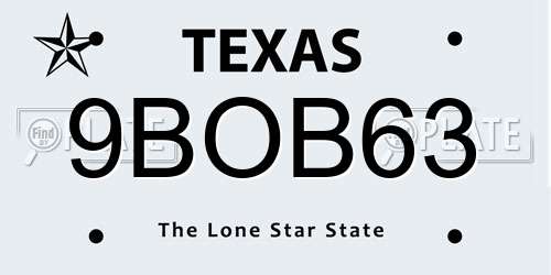 9BOB63 Texas License Plate