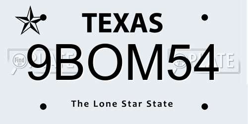 9BOM54 Texas License Plate