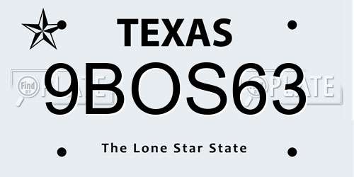 9BOS63 Texas License Plate