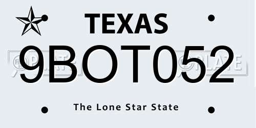 9BOT052 Texas License Plate