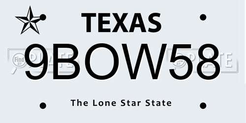 9BOW58 Texas License Plate