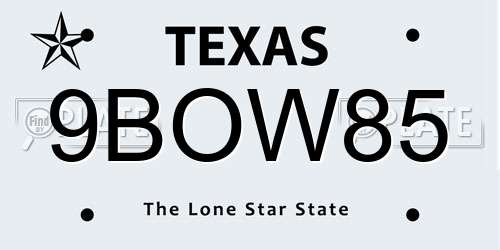 9BOW85 Texas License Plate