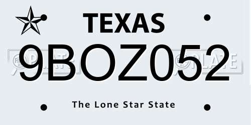9BOZ052 Texas License Plate