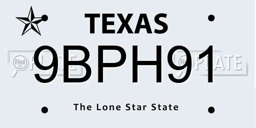 9BPH91 Texas License Plate