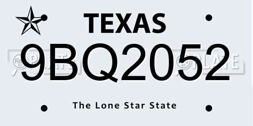 9BQ2052 Texas License Plate