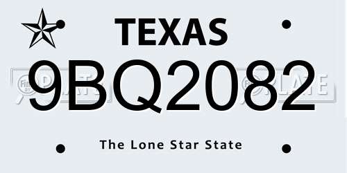 9BQ2082 Texas License Plate