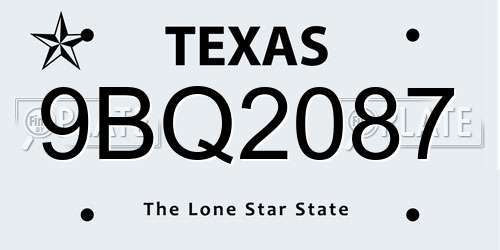 9BQ2087 Texas License Plate