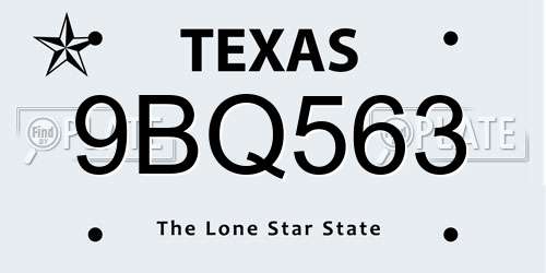 9BQ563 Texas License Plate