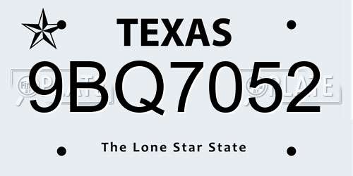 9BQ7052 Texas License Plate