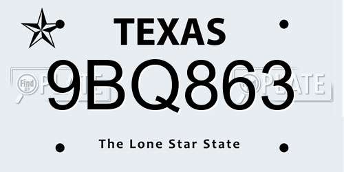 9BQ863 Texas License Plate