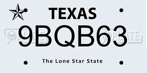 9BQB63 Texas License Plate
