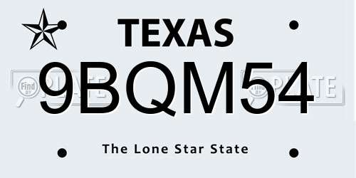 9BQM54 Texas License Plate