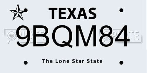 9BQM84 Texas License Plate