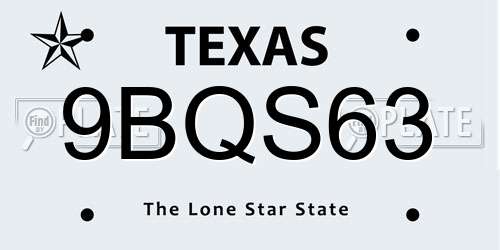 9BQS63 Texas License Plate