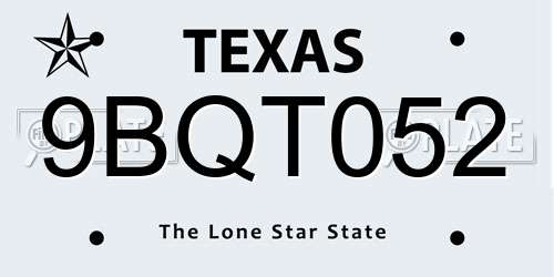 9BQT052 Texas License Plate